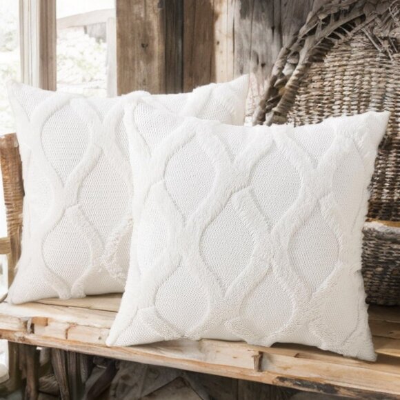 Decorative Pillow Covers 2pc Soft Accent Couch Boho Farmhouse Cottage Decor 18" - Picture 1 of 12